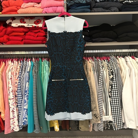 Preen by Thornton Bregazzi blue/black/pink print v neck sleeveless dress size 4 - Picture 3 of 3